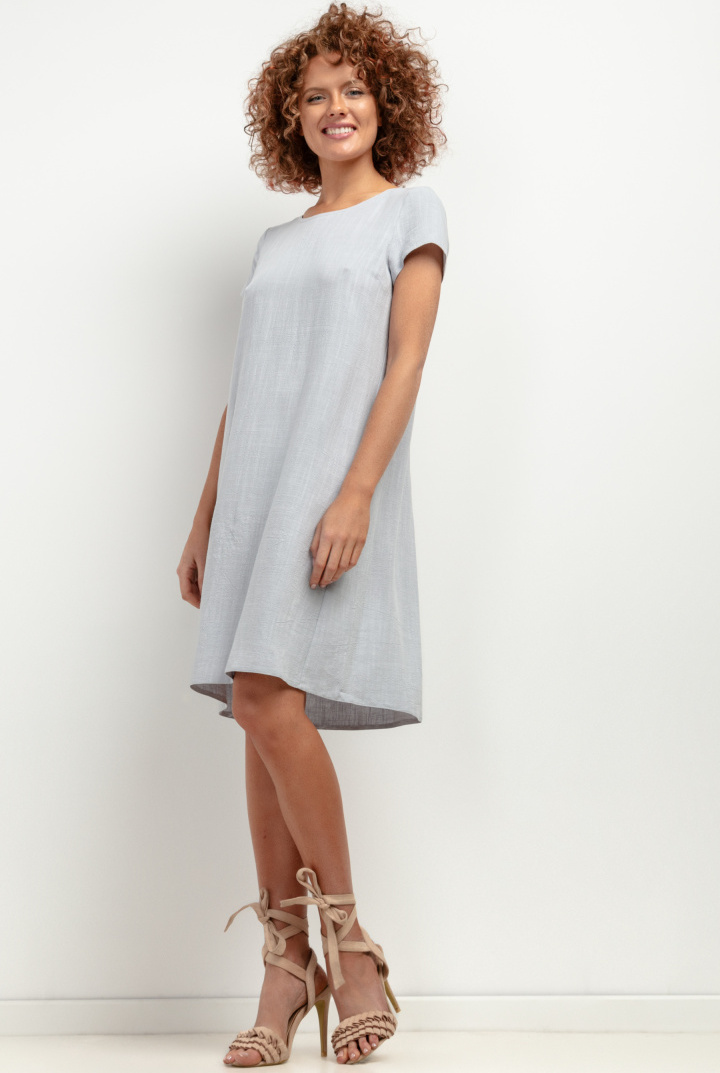 Sivé dámske ľanové šaty so záhybom na chrbte T403 - grey melange Rozmiar: 3XL