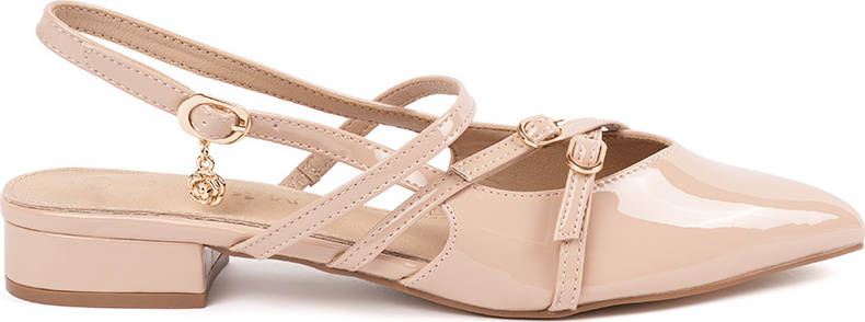 Dámske béžové lakované lodičky s odkrytou pätou, podpätok 3 cm GD-DO-186BE Veľkosť: 36