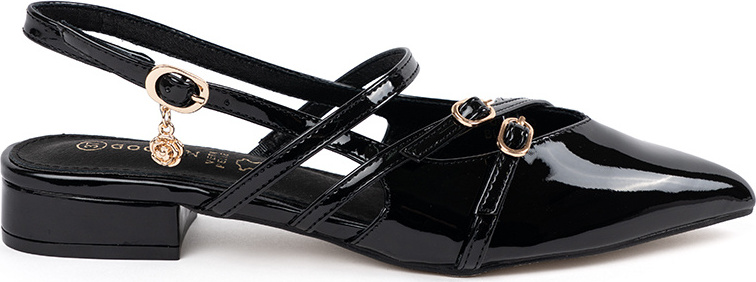 Dámske čierne lakované lodičky s odkrytou pätou, podpätok 3 cm GD-DO-186B Veľkosť: 36