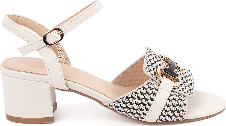 Biele dámske sandále na stĺpiku s ozdobnou prackou, podpätok 5 cm GD-DO-200W Veľkosť: 36