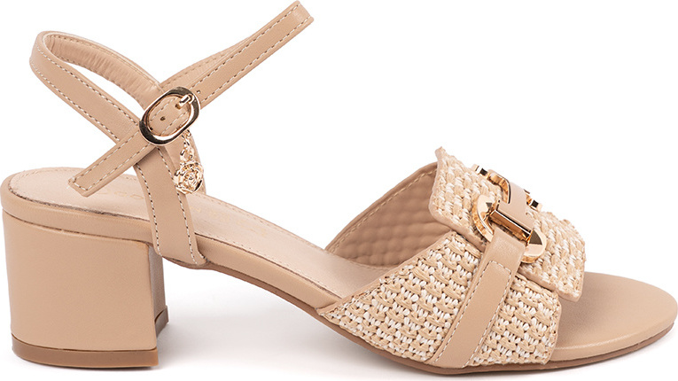 Béžové dámske sandále na stĺpiku s ozdobnou prackou, podpätok 5 cm GD-DO-200BE Veľkosť: 40