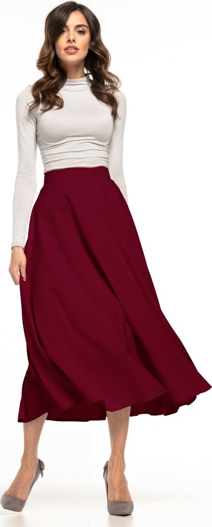 Bordová dámska midi sukňa so skladmi a zipsom T332 - burgundy Rozmiar: XS