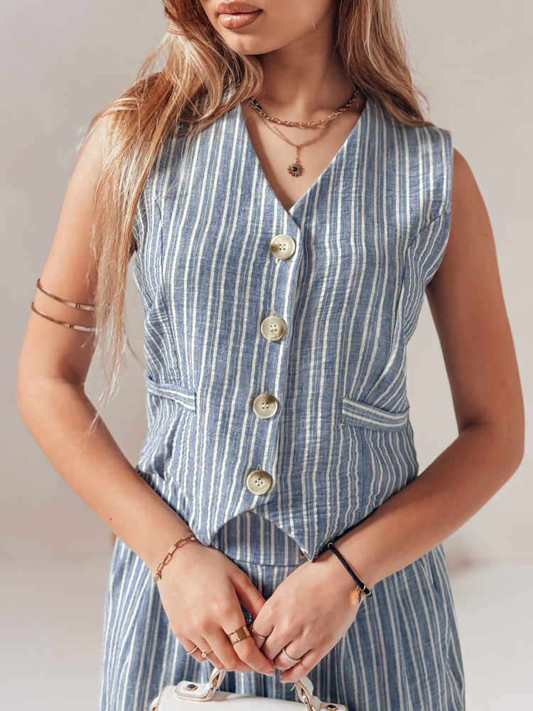 Svetlomodrá dámska pruhovaná elegantná vesta LINELIA PY0134 Veľkosť: ONE SIZE