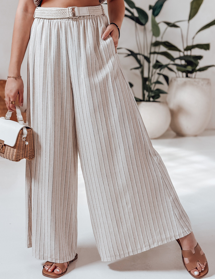 Béžové dámske pruhované viskózové nohavice SUMMERLINE UY2697 Veľkosť: ONE SIZE