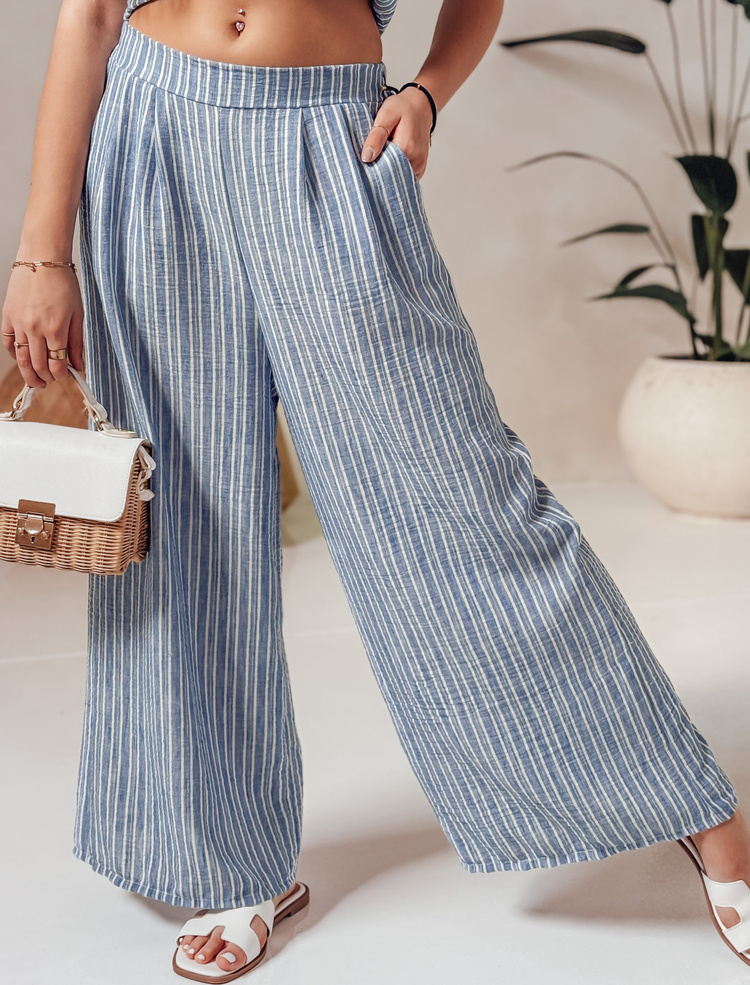 Svetlomodré dámske pruhované široké nohavice MODERES UY2696 Veľkosť: ONE SIZE