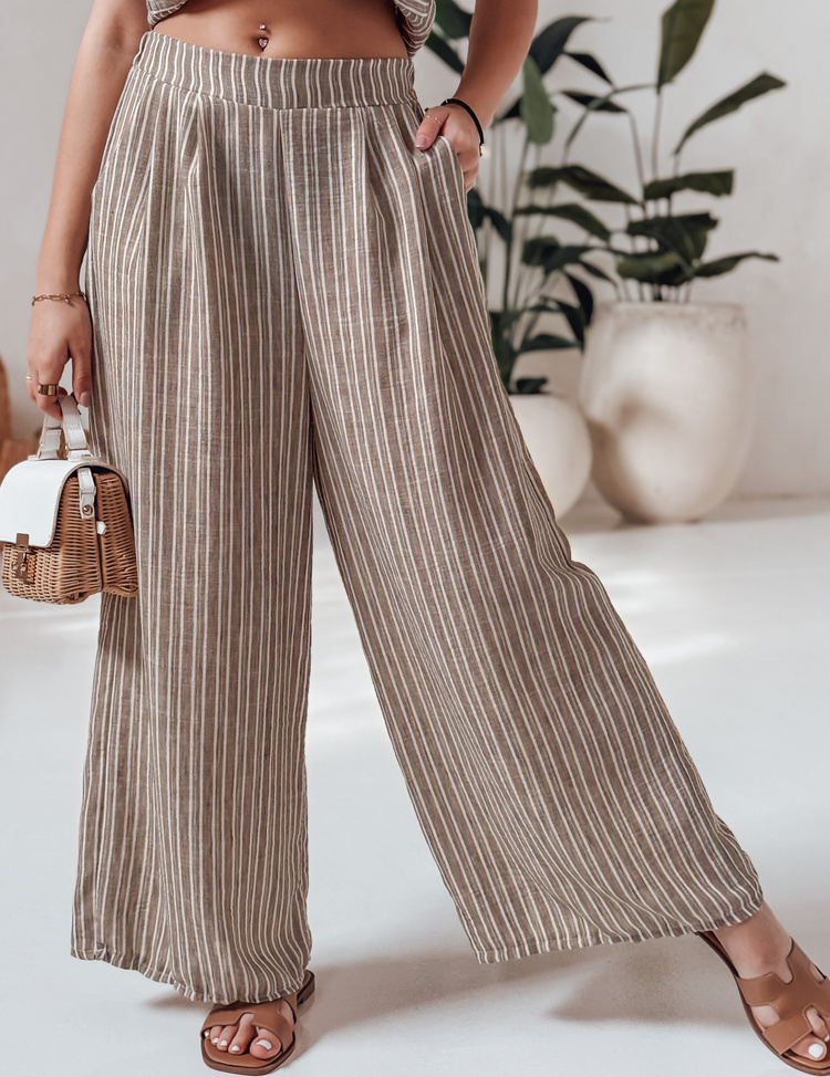 Hnedé dámske pruhované široké nohavice MODERESS UY2695 Veľkosť: ONE SIZE