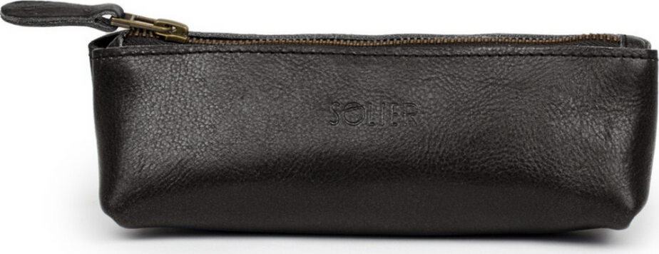Elegantné čierne kožené púzdro na ceruzky SOLIER SA51 BLACK GENUINE Veľkosť: ONE SIZE