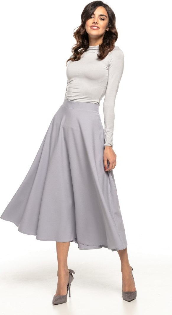 Sivá dámska midi sukňa s rozšíreným strihom T260 - ash grey Rozmiar: S