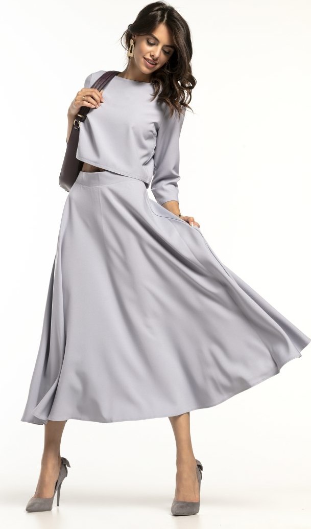 Šedá elegantná dámska krátka blúzka s 3/4 rukávom T286 - ash grey Rozmiar: S