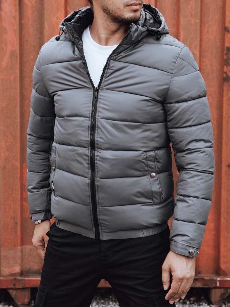 Sivá pánska prešívaná zimná bunda s kapucňou TX4844 Veľkosť: 2XL