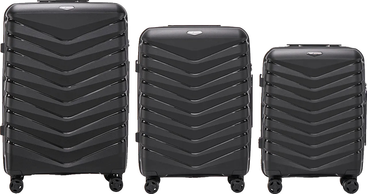 Čierna sada troch kufrov Phinx PHX01-3, Set of 3 Wings POLIPROPYLEN suitcases L,M,S Black Veľkosť: Sada kufrov
