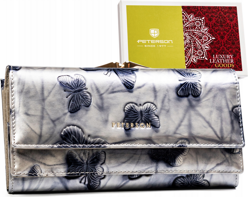 Peterson Strieborná kožená peňaženka s motýľmi Y571 [DH] PTN 421028-BF Veľkosť: ONE SIZE