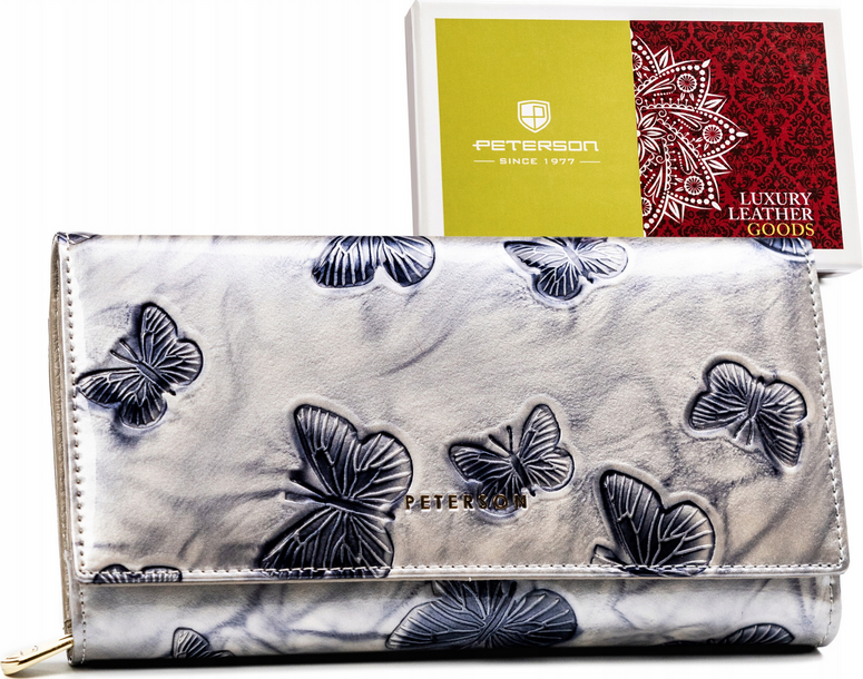 Peterson strieborná lakovaná peňaženka s motýľmi Y570 [DH] PTN 42100-BF Veľkosť: ONE SIZE