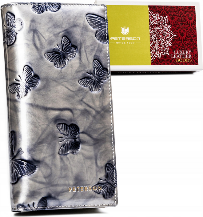 Peterson Strieborná kožená peňaženka s motýlikmi Y569 [DH] PTN 421431-BF Veľkosť: ONE SIZE
