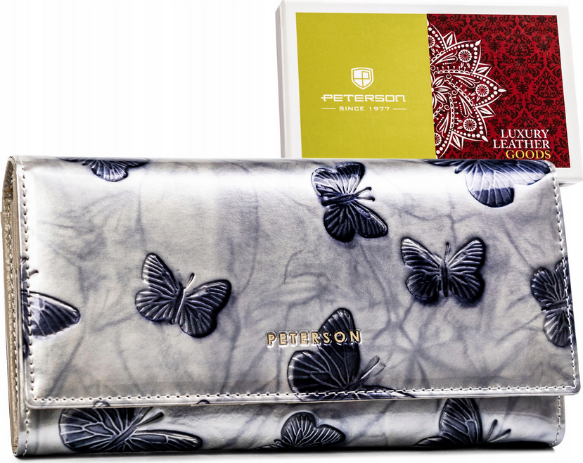 Peterson Strieborná kožená peňaženka s motýlikmi Y568 [DH] PTN 42122-BF Veľkosť: ONE SIZE