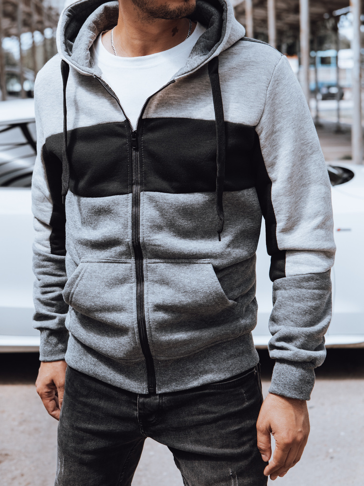 Sivo-čierna pánska mikina na zips s kapucňou BX5831 Veľkosť: M
