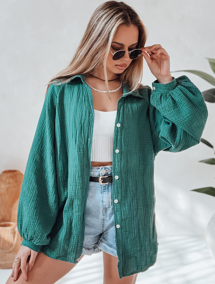Tmavozelená oversize dámska mušelínová košeľa MUSLINEA DY0474 Veľkosť: ONE SIZE