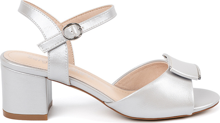 Strieborné dámske sandále s dekoratívnym prekladom na špičke, podpätok 6,5 cm SK806S/PEA Veľkosť: 36