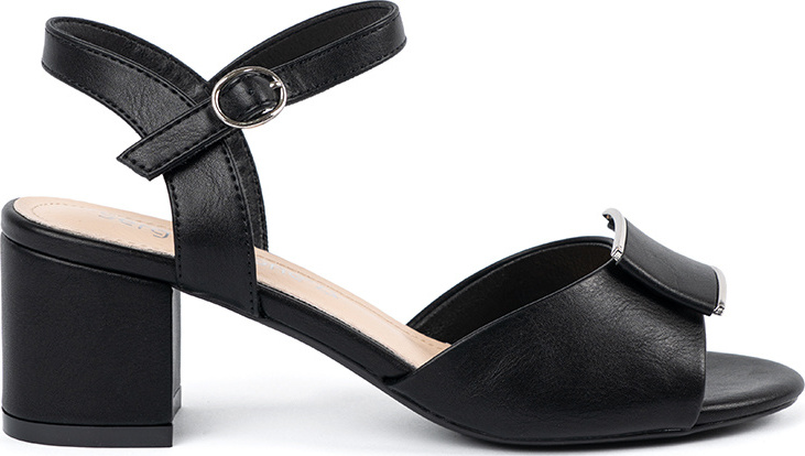 Čierne dámske sandále s dekoratívnym prekladom na špičke, podpätok 6,5 cm SK806B/PU Veľkosť: 40