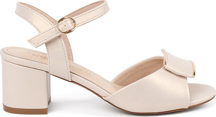 Svetlobéžové dámske sandále s dekoratívnym prekladom na špičke, podpätok 6,5 cm SK806BE/PEA Veľkosť: 40