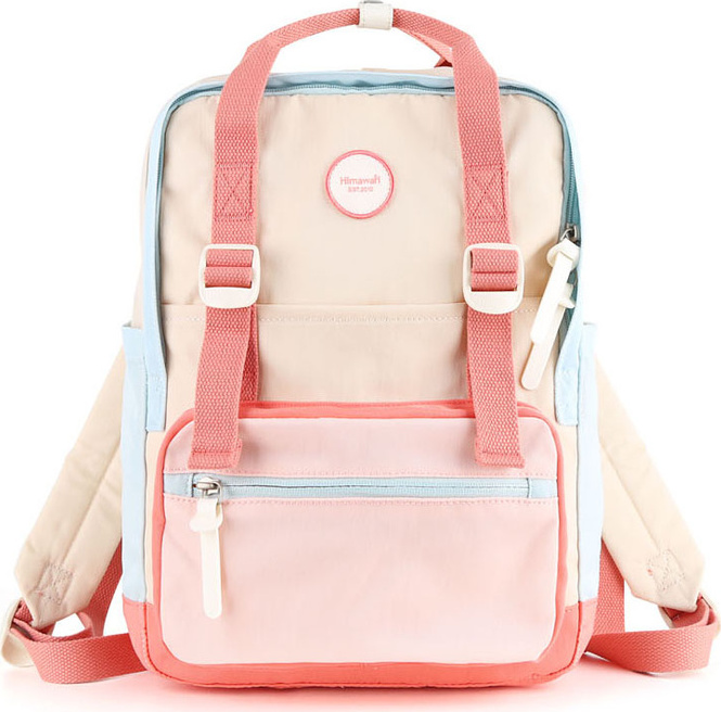Himawari Béžovo-modro-ružový dámsky mestský batoh so zapínaním na zips 1088M Veľkosť: ONE SIZE