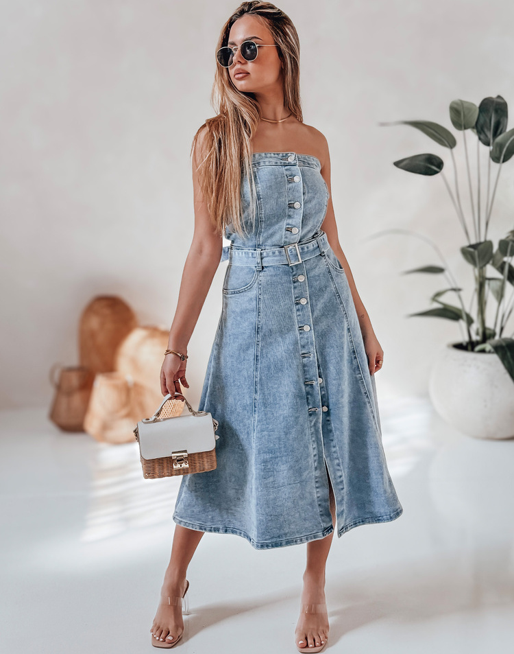 Dámske džínsové midi šaty s opaskom SUMMER SKY EY2585 Veľkosť: S