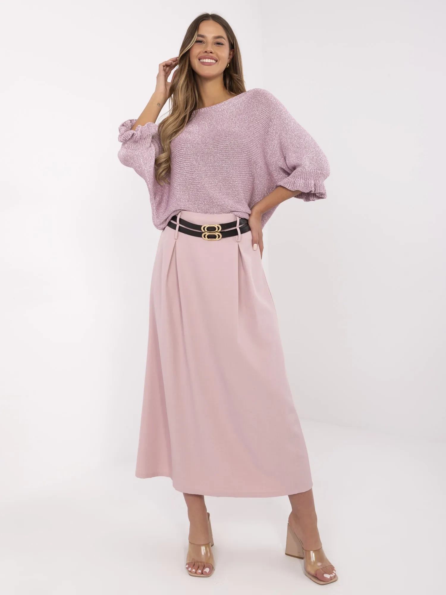 Svetloružová dámska maxi sukňa s opaskom MI-SD-88660.83-light pink Veľkosť: ONE SIZE