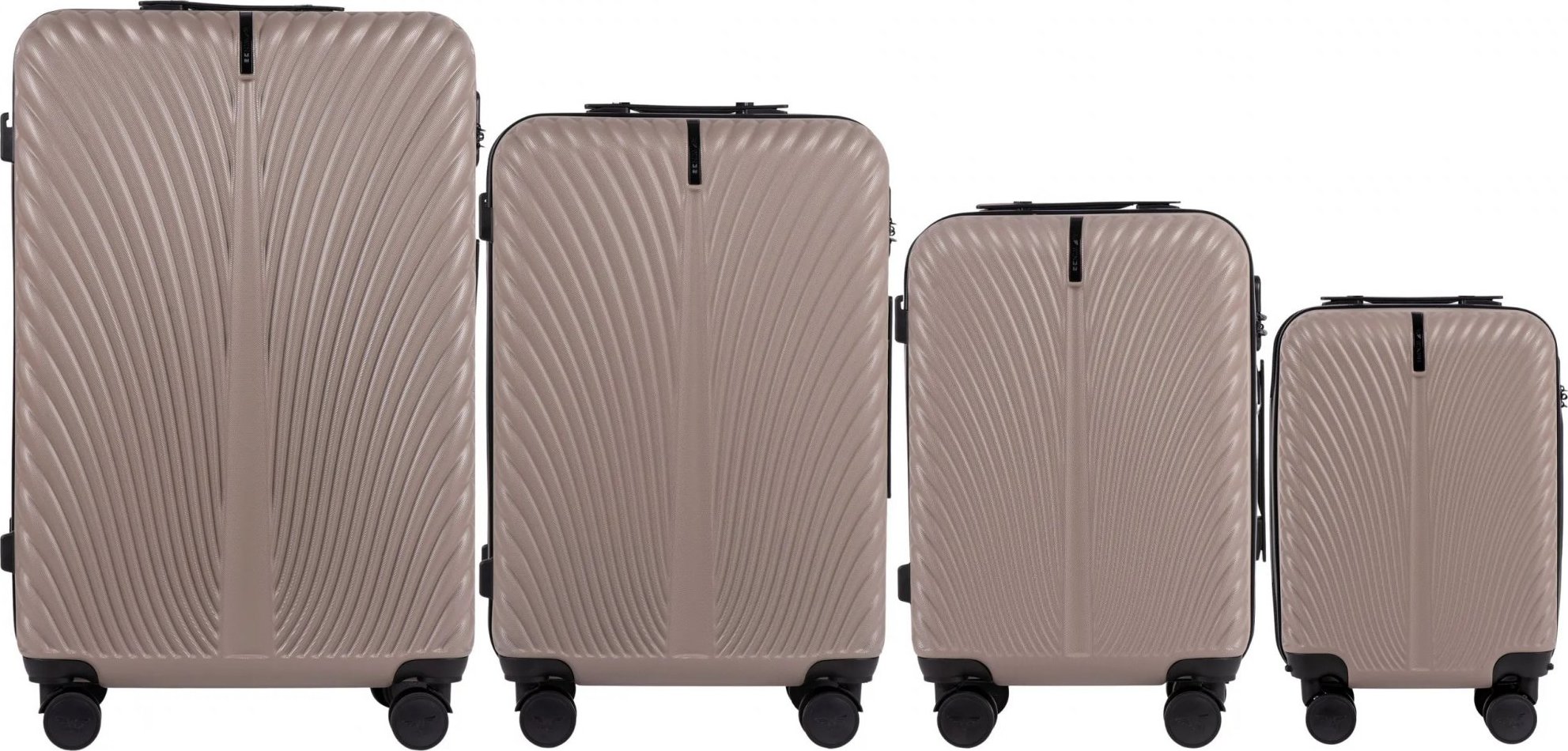 Tmavobéžová 4dielna sada škrupinových kufrov SWAN SN120-4, Set of 4 suitcases (L, M, S, XS) Wings ABS+, BEIGE Veľkosť: Sada kufrov