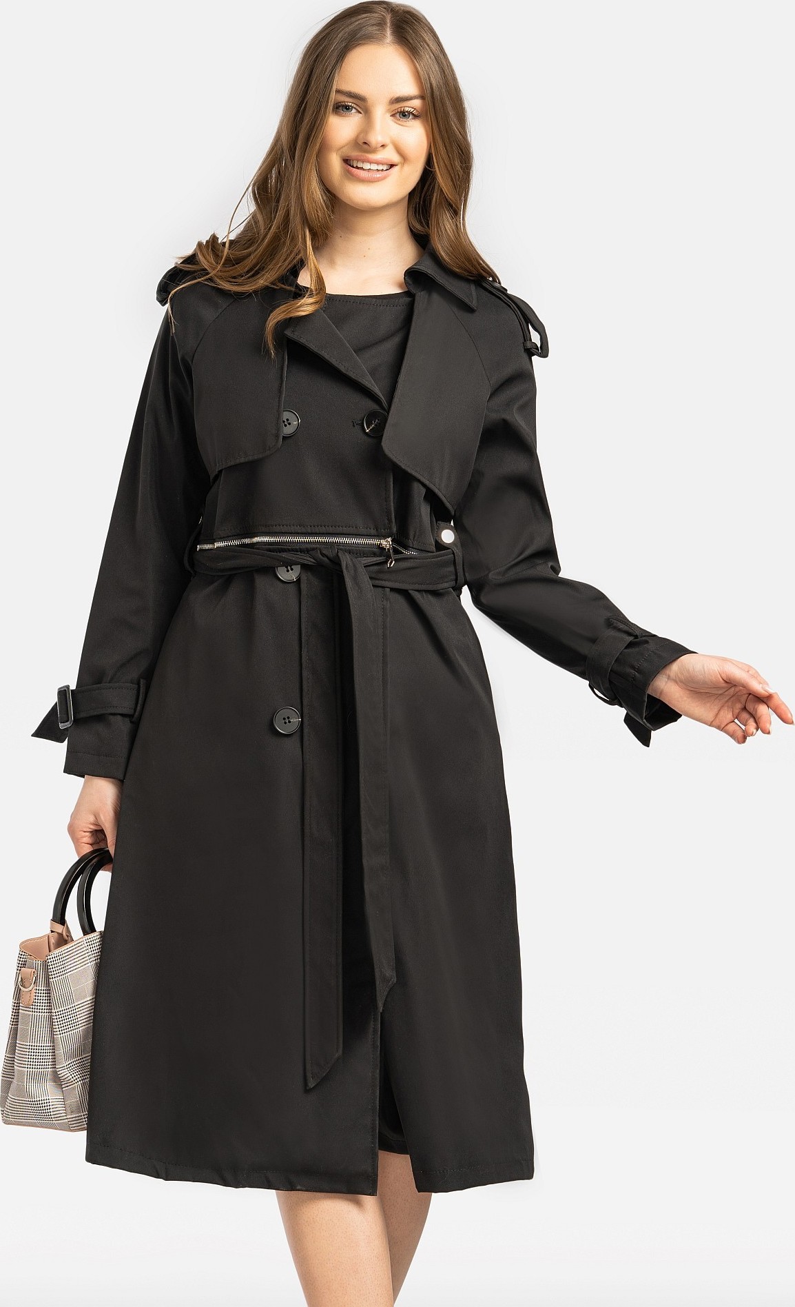 Dámsky elegantný dvojdielny čierny trenčkot MAE 230019 F - Black Veľkosť: 2XL