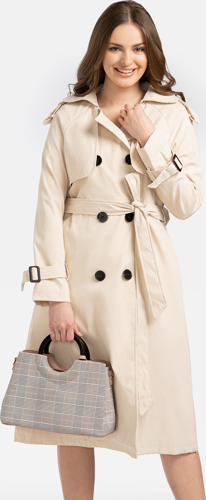 Dámsky elegantný dvojdielny béžový trenčkot MAE 230019 F - Beige Veľkosť: 2XL