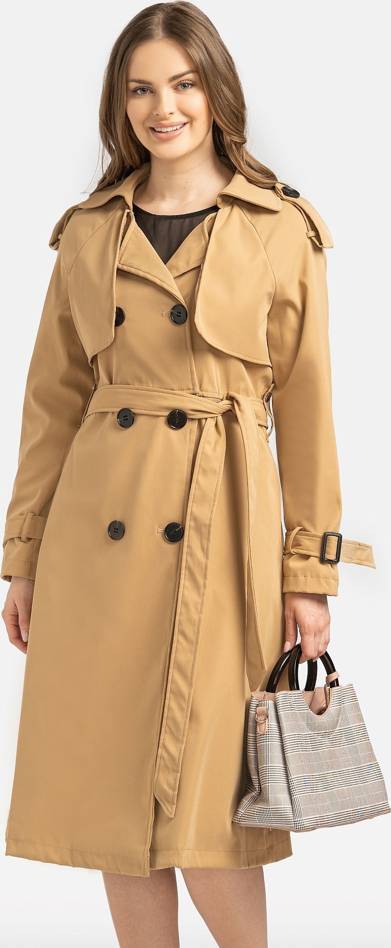 Dámsky elegantný dvojdielny svetlohnedý trenčkot MAE 230019 F - Camel Veľkosť: 2XL