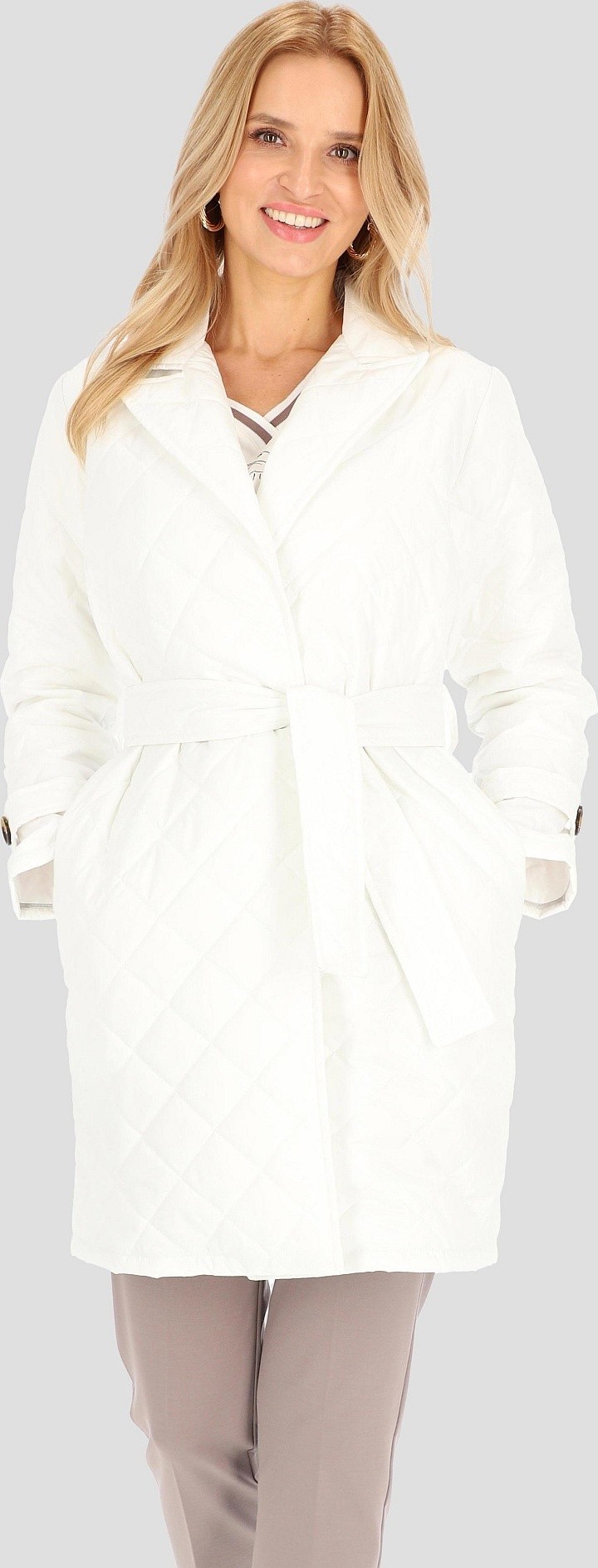 Dámsky prešívaný smotanový prechodný kabát BLE 241055 F - Ecru Veľkosť: S