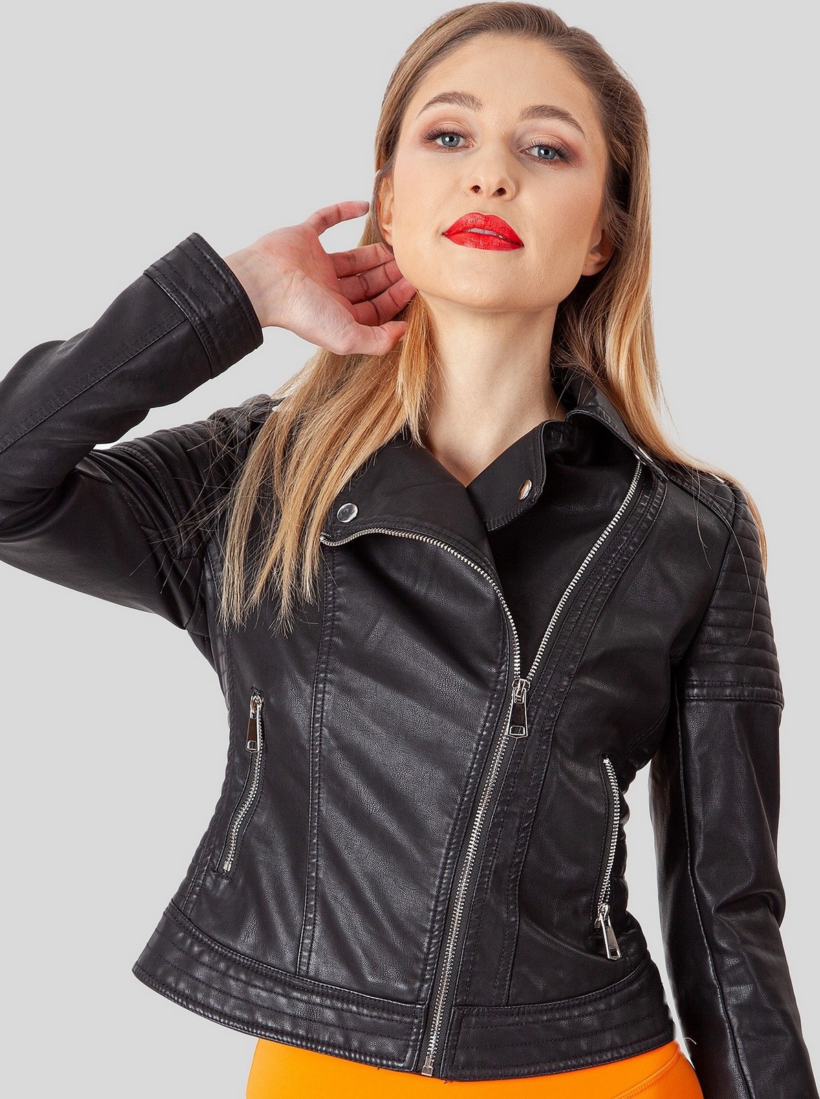 Krátka dámska čierna koženková bunda BLE 215500 F - Black Veľkosť: S