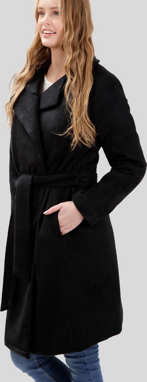 Klasický dlhý čierny dámsky kabát MAH 201003 F - Black Veľkosť: S