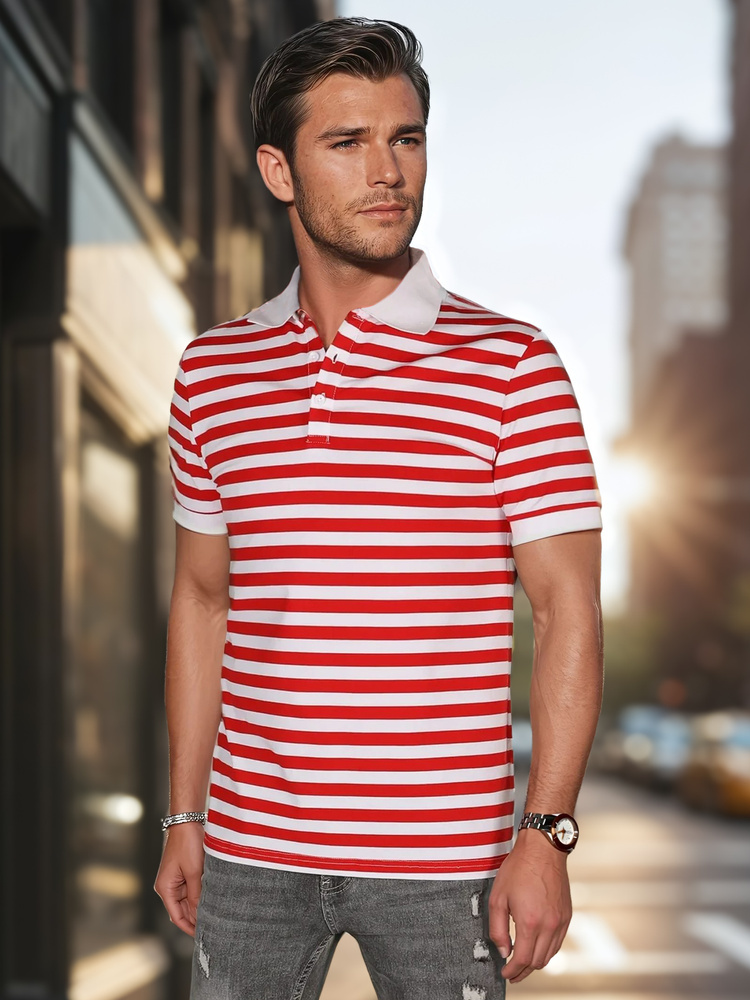 Pruhovaná bielo-červená pánska polokošeľa PX0643 Veľkosť: 2XL