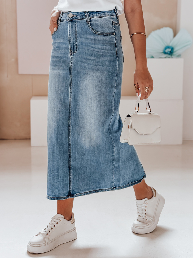 Modrá dámska džínsová maxi sukňa s rozparkom vzadu CY0478 Veľkosť: XL