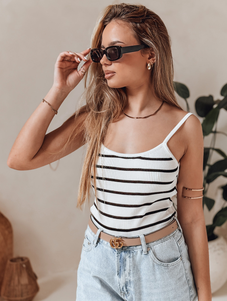 Bielo-čierne dámske pruhované body z viskózy na ramienka STRIP BACK RY2901 Veľkosť: ONE SIZE