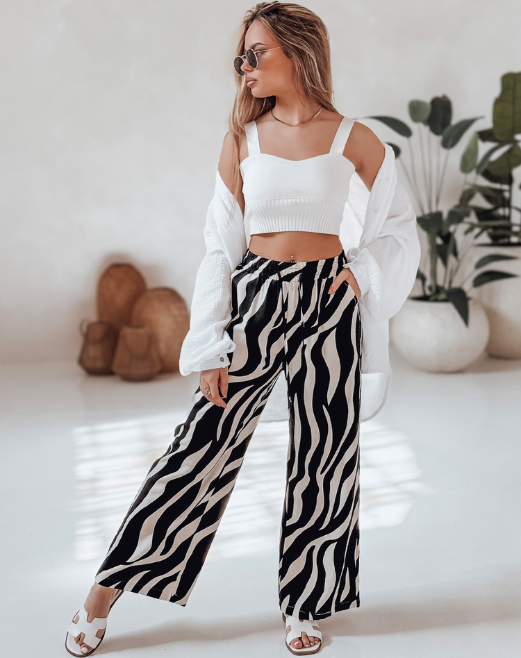 Čierno-smotanové dámske široké letné nohavice ZEBRAVIBE UY2653 Veľkosť: XL