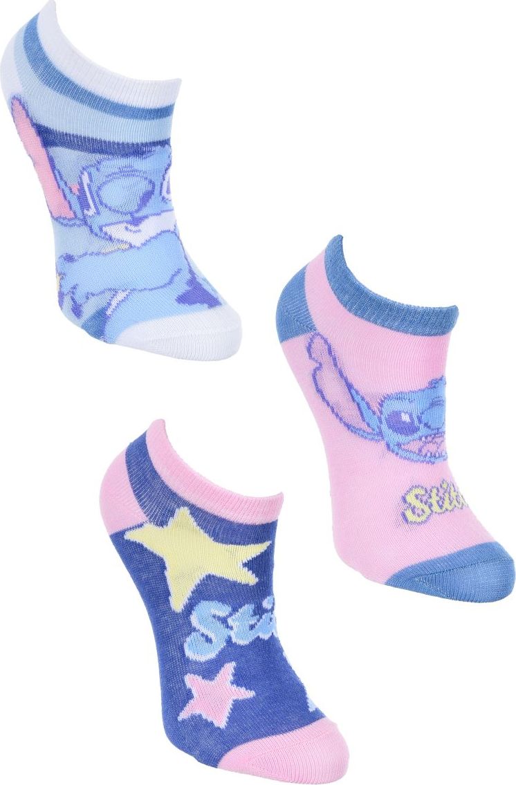 Set 3 párov dievčenských členkových ponožiek Lilo a Stitch - modrá/ružová Veľkosť: 23/26