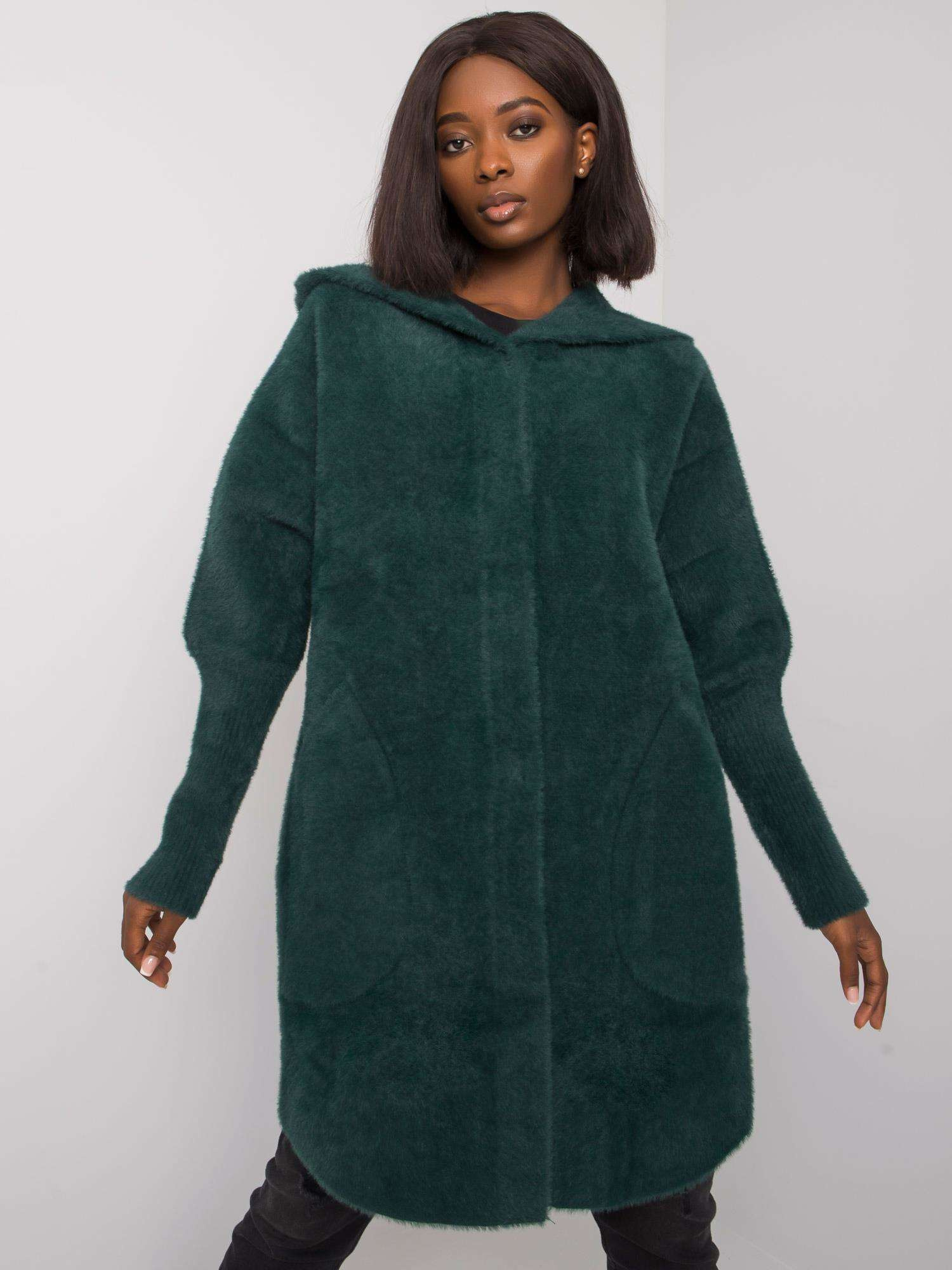 Tmavozelený dámsky teddy kabát MBM-PL-1518.95P-dark green Veľkosť: ONE SIZE