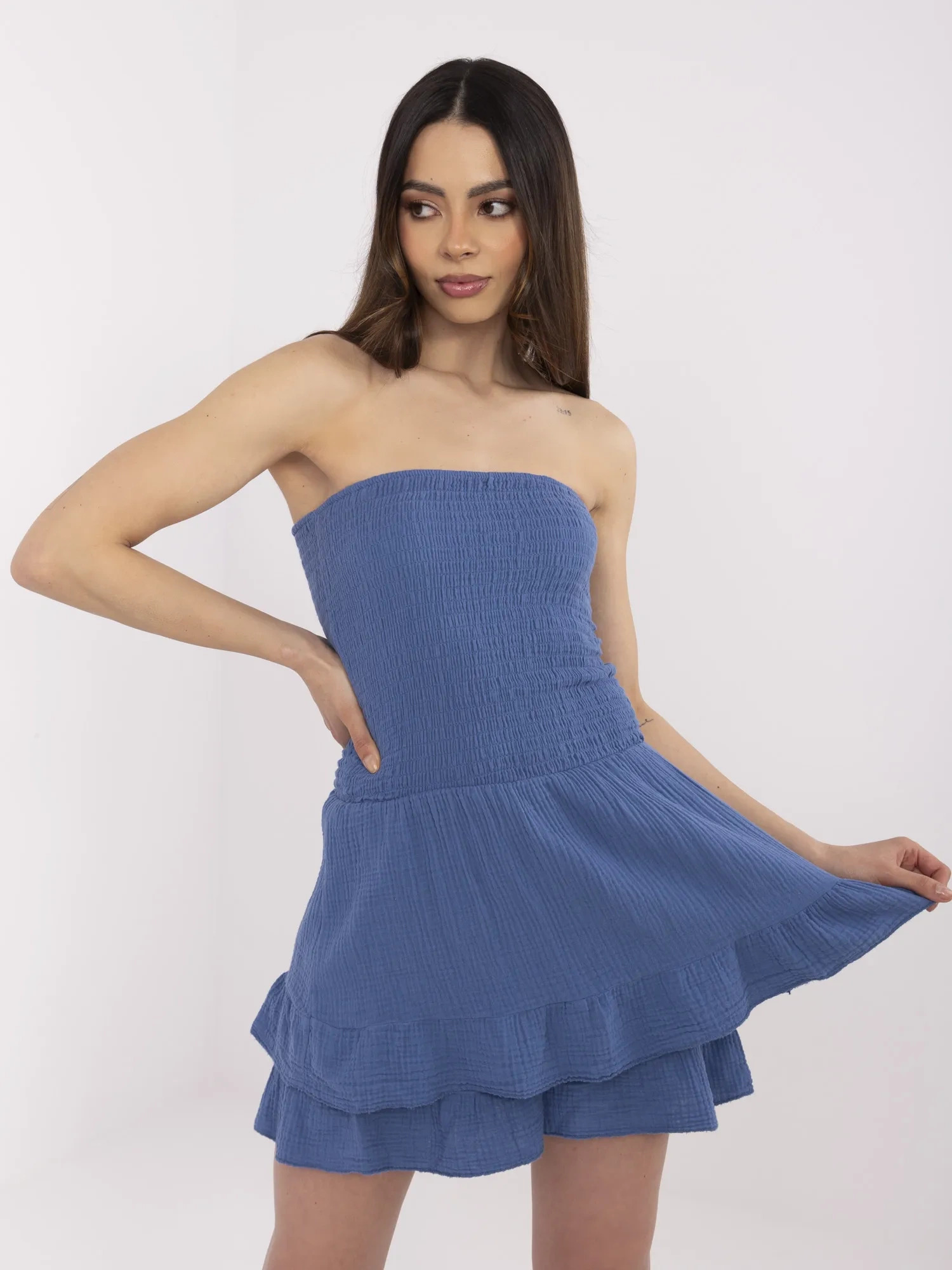 Tmavomodrý dámsky mušelínový overal bez rukávov -MI-KO-61124.94-dark blue Veľkosť: ONE SIZE