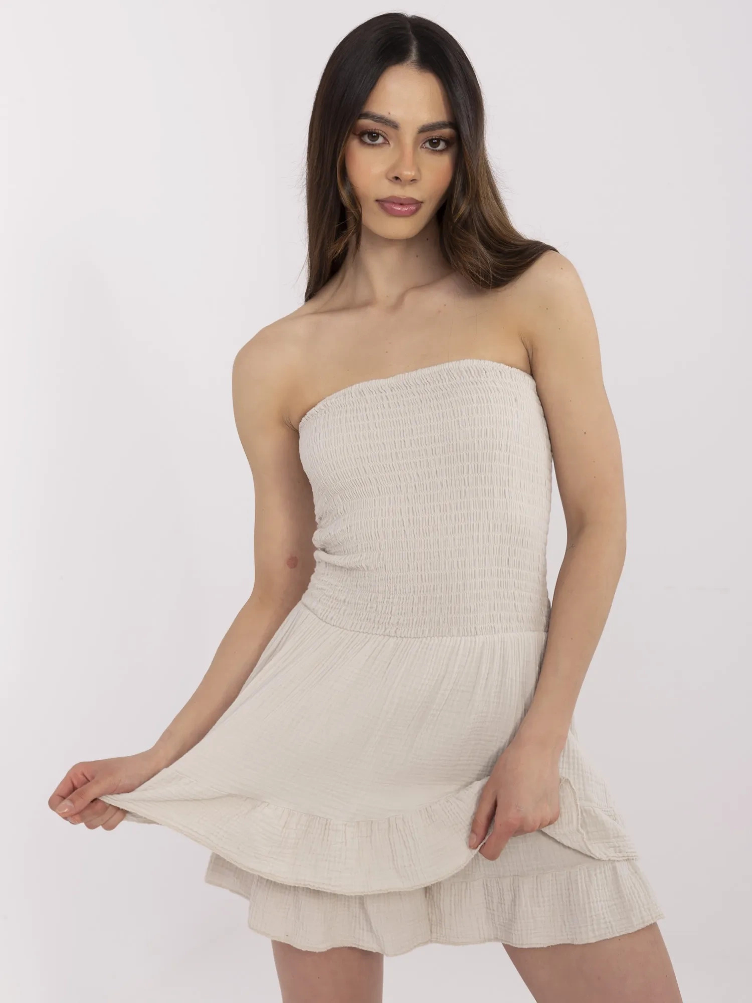 Béžový dámsky mušelínový overal bez rukávov MI-KO-61124.94-beige Veľkosť: ONE SIZE