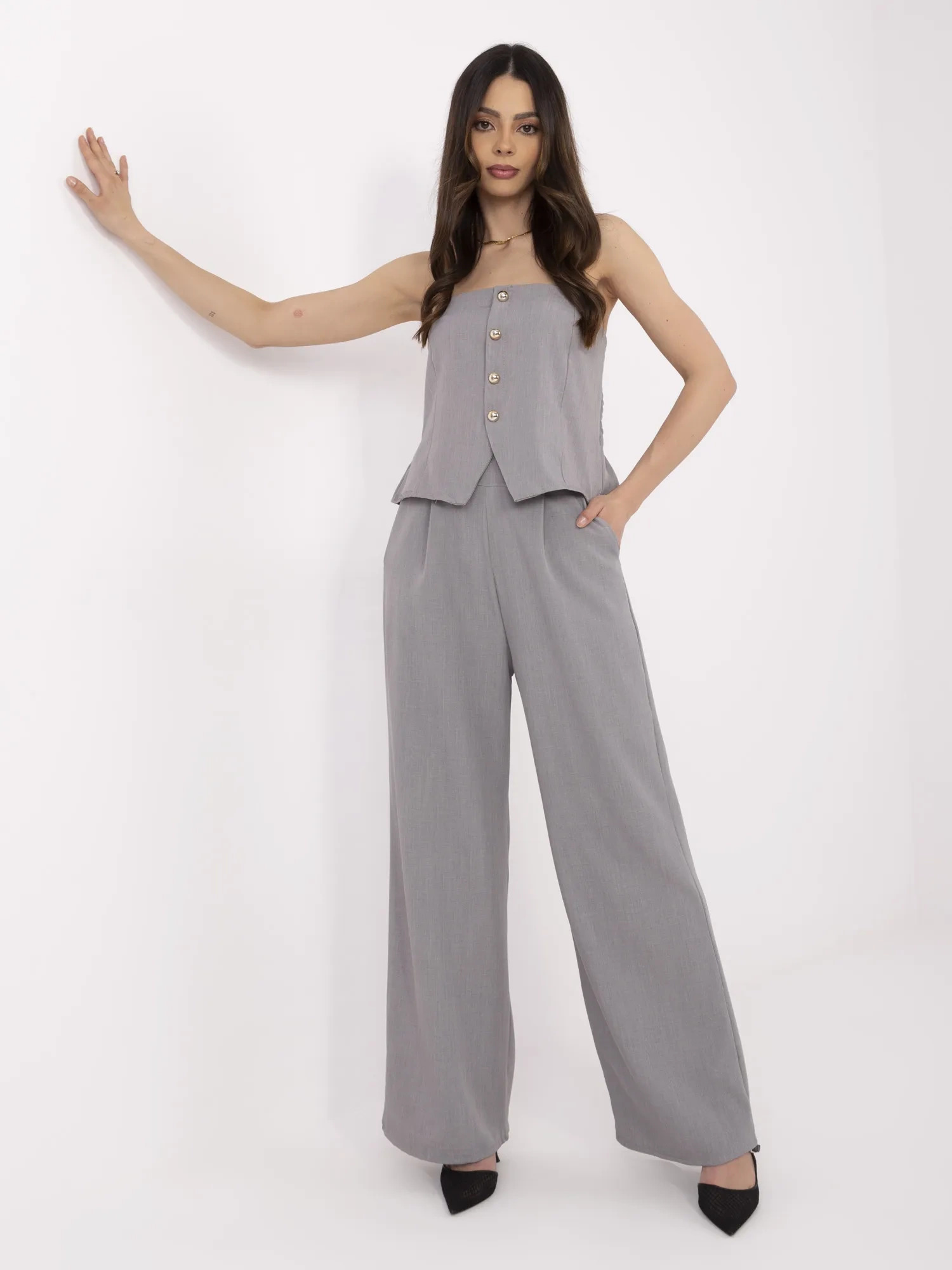 Sivý dámsky komplet s topom bez rukávov MI-KMPL-A2349.75-grey Veľkosť: ONE SIZE