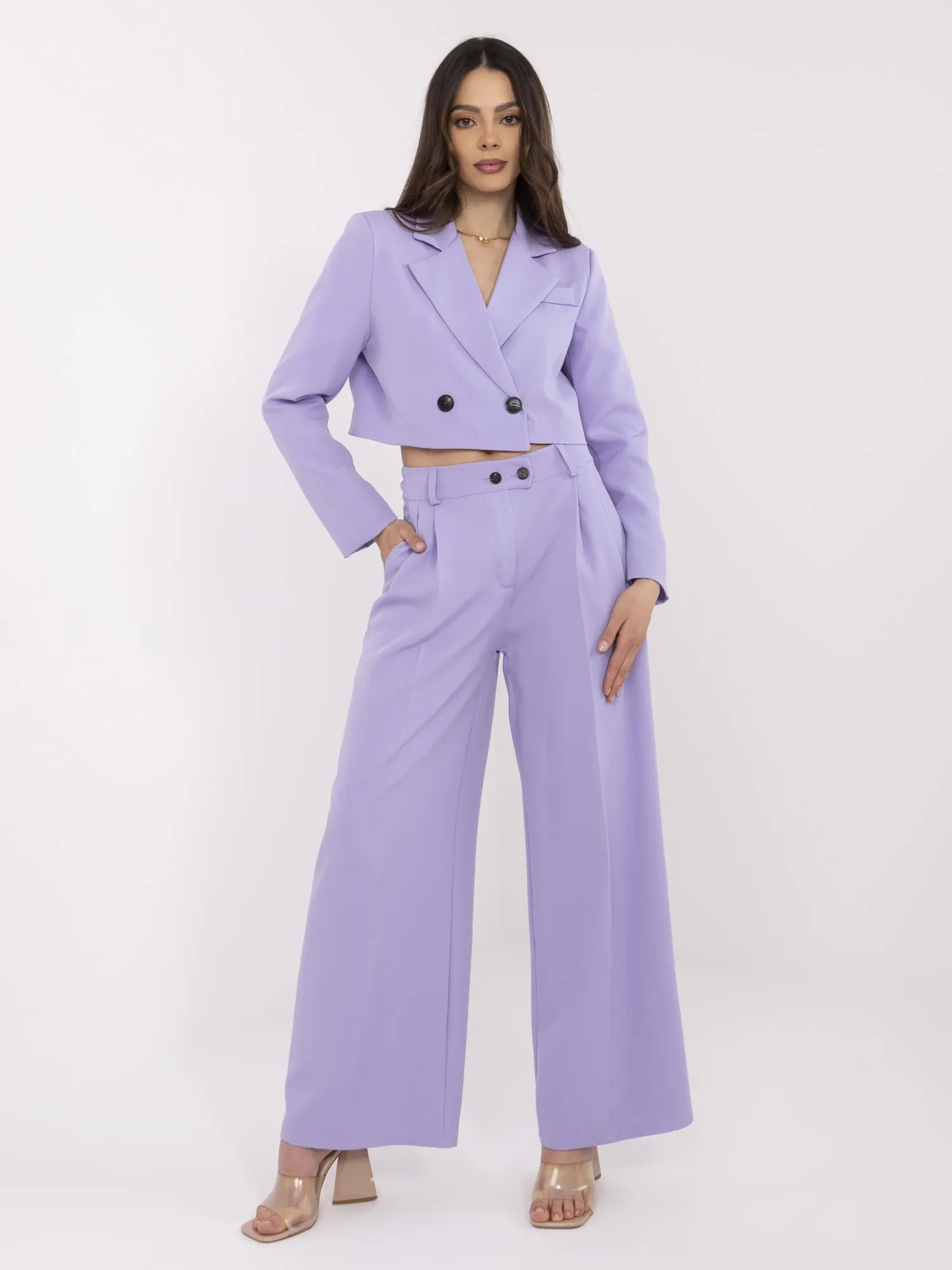 Svetlofialový dámsky elegantný komplet s ramennými vypchávkami DHJ-KMPL-A9019.68-light violet Veľkosť: L/XL