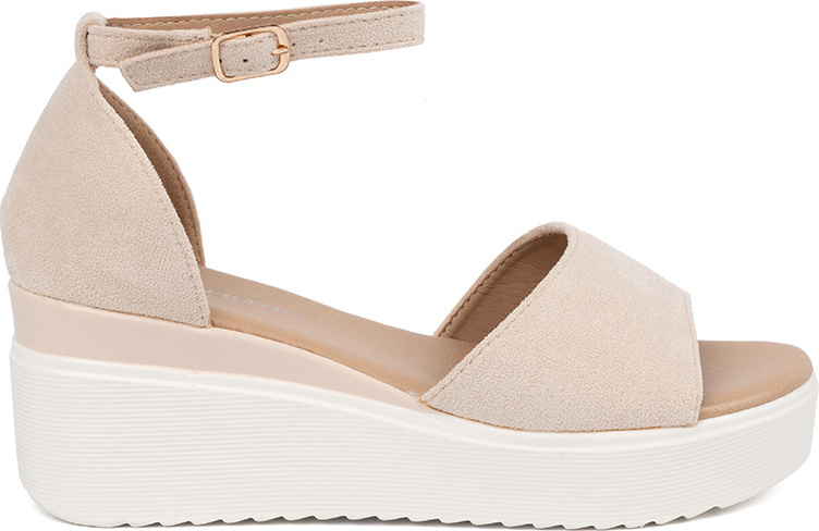 Svetlobéžové dámske sandále na bielom kline, podpätok 7 cm JH519BE Veľkosť: 40