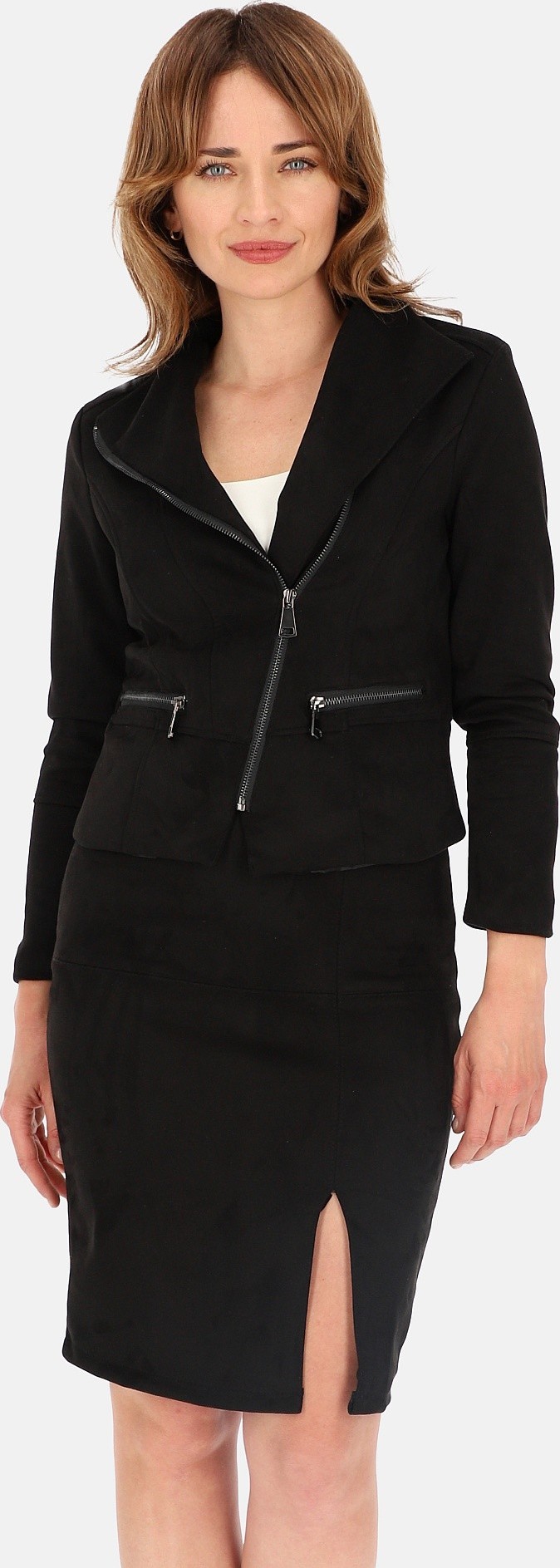 Čierna dámska krátka bunda z umelého semišu BLE 241065 F - Black Veľkosť: 3XL