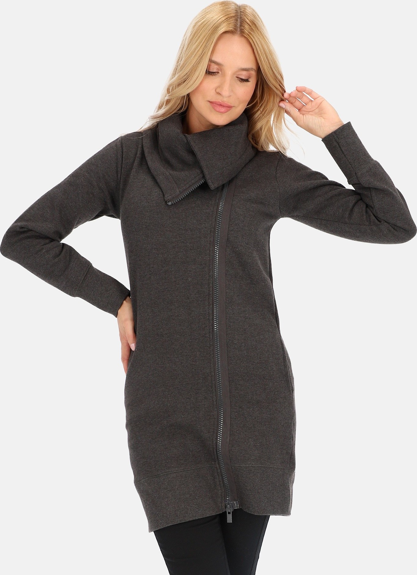 Tmavosivý dámsky pletený kabát na zips BLH 61ANELA F - Antracyt Veľkosť: S