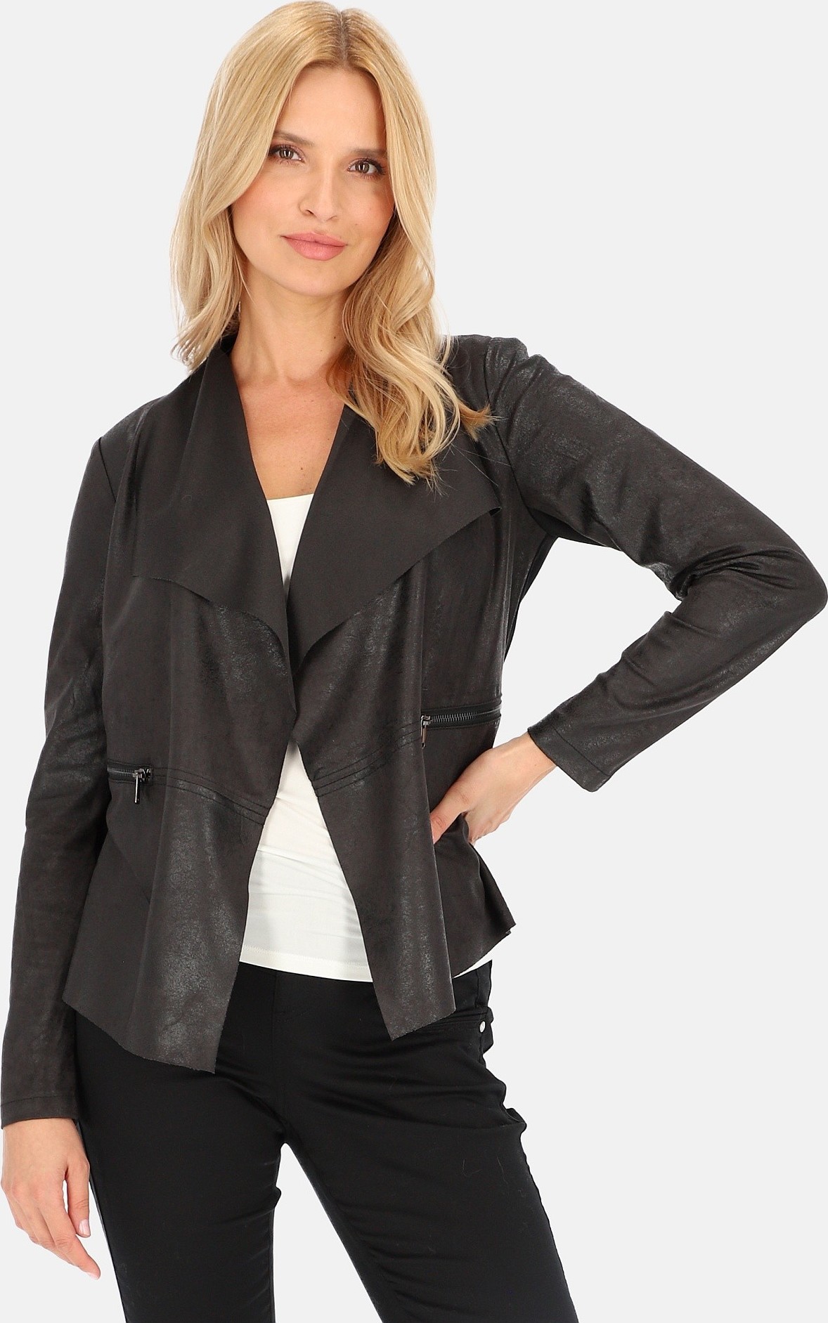 Čierny dámsky koženkový blejzer BLH 81C4100 F - Black Veľkosť: XL