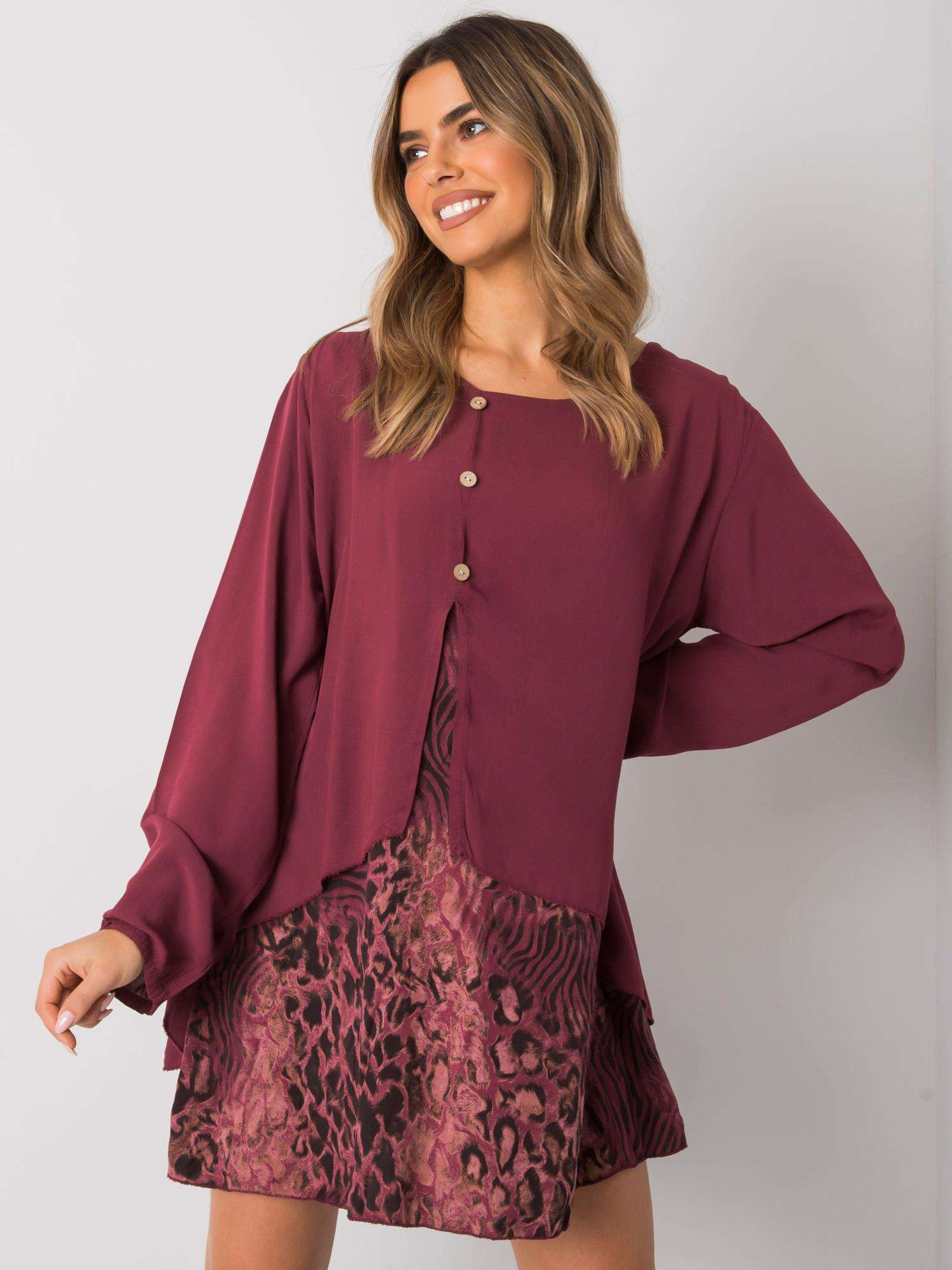 Vínovej voľné šaty so zvieracím vzorom -DHJ-SK-21451.50-bordo Veľkosť: ONE SIZE