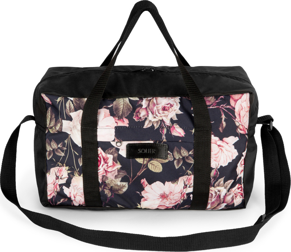 Solier Čierna príručná taška s kvetinovým vzorom S16 (TORBA STB01 BLACK+ROSES) Veľkosť: ONE SIZE